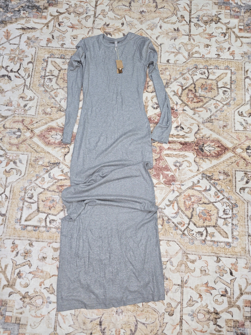 SKIMS Long Sleeve Shimmer Maxi Dress in Heather Gray